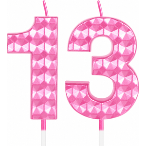 Pink 13th Birthday Candles,Diamond Design 3D Number 13 Birthday Candle,Happy 13th Birthday Cake Topper Decorations for Girls Women Birthday Anniversary Wedding Party Celebration Supplies