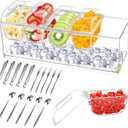 Ice Chilled Condiment Caddy with 5 Containers,Large Ice Chilled Condiment Organizer with Separate Lids, with Spoons,Forks and Clip Serving Tray Platter for Bar Accessories, Fruit, Salad, Taco, Party