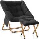 Kasunpul Comfy Saucer Chair, Foldable Living Room Chairs, Soft Faux Fur Lounge Chair for Bedroom, Reading Chairs for Adults, Kids, X-Large (Black)