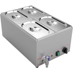 Valgus Commercial Stainless Steel 4 Sections Bain Marie Food Warmer 16 Qt Buffet Server with Lid and Tap for Home, Catering, Restaurants