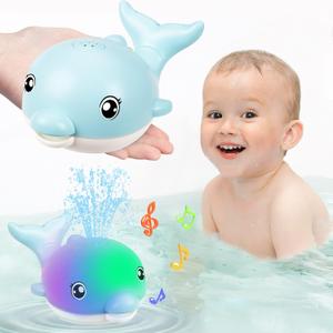 2 x Baby Bath Toys, 2025 Upgraded Magnetic Charging Toddler Bath Toys for Kids Ages 1-3, Light Up Dolphin Bath Toy Sprinkler, Birthday Gifts Infant Baby Toys 6-12-18 Months- Blue