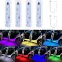 CARFIB Car LED Door Lights Projector 7 Color Wireless Door Warning Lights USB Welcome Doors Sill Courtesy Projection Magnetic Auto Sensing Ambient Lighting Puddle Light 4Pcs