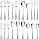 HaWare Hammered Silverware Set, 20-Piece Stainless Steel Flatware Set Serving for 4, Food-Grade Tableware Cutlery Set, Durable Eating Utensil Sets for Home Restaurant, Mirror Polish, Dishwasher Safe