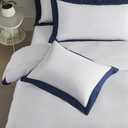 White Pillow Shams King Size Set of 2, 100% Cotton Hotel Luxury Decorative Pillow Sham with Navy Border, 400TC Sateen Weave Soft Smooth Breathable Elegant Pillowcases for Bedding, 20x36 Inches