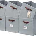 DECOMOMO Storage Bins, Cube Storage Bin with Labels, Fabric Storage Cubes for Shelves (10.5" x 11" / 6pcs, Grey)