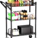 3 Tier Heavy Duty Rolling Utility Cart,18" D x 23.8" W x 36.6" H Rolling Carts with Wheels,Commercial Grade Metal with Handle Bar & Shelf Liner,Trolley Serving Storage Cart for Kitchen Black