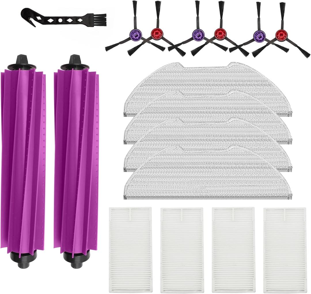 Replacement Accessories for Eureka E20 Plus Robot Vacuum, 1Rubber Main Brush, 4Mop Pads, 2Filters, 4Side Brush; 2Rubber Main Brush, 4Mop Pads, 4Filters, 6Side Brush. (17, E20)