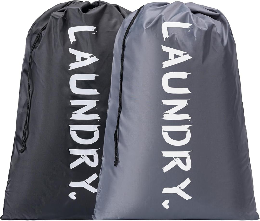 2 Pack XL Travel Laundry Bag, Machine Washable Dirty Clothes Organizer with Drawstring,Large Enough to Hold 4 Loads of Laundry, Easy Fit a Laundry Hamper or Basket Travel Essentials 24" x 36"