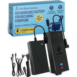 The Blue Cactus Big Battery Pack for Reclining Furniture with LED Screen and Low Charge Alerts  Wireless 5000mAh Couch Battery Pack Rechargeable for Power Recliner Power Supply
