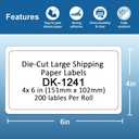 Replace for DK-1241 Die-Cut Large Shipping Label Rolls, 4''x 6''(102 mm x 151 mm) 200/Roll DK Labels Compatible with Brother QL-1050 1100 1110nwb Printer (1 Roll+1 Frame)