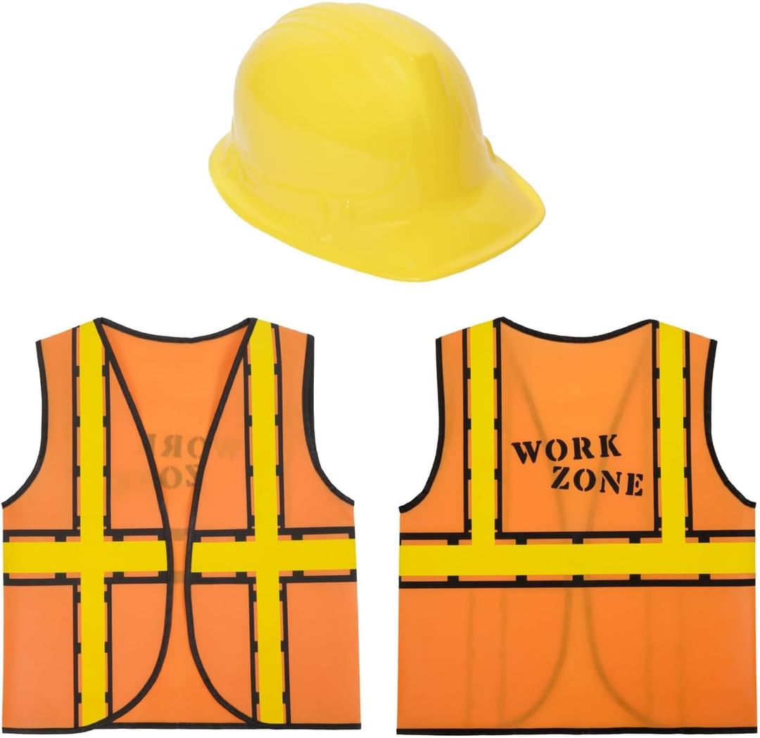BLUE PANDA 6 Set Construction Worker Costume Kit - Kids Vest, Hard Hat, and Dress-Up Outfit for Birthday Party or Halloween