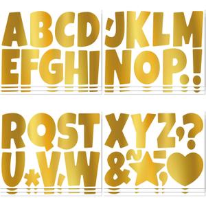 6 x 4 Inch Large Letter Stickers,117 Pieces Self Adhesive Cute Alphabet Sticker for Mailbox, Door, Truck and Outdoor, Waterproof Vinyl Symbol Stickers for DIY12 Sheets Gold