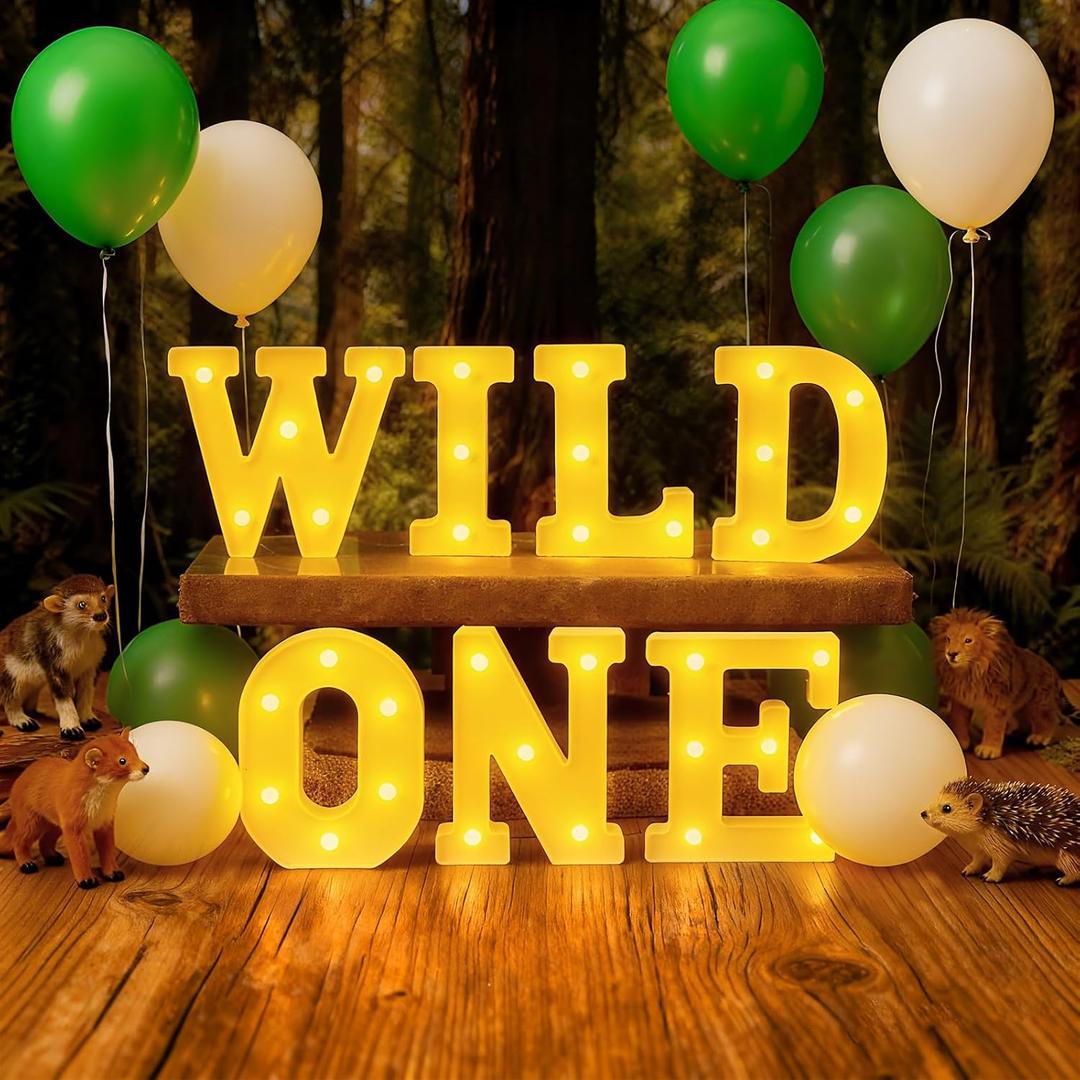 Honoson 7 Pcs Wild One Birthday Party Decorations Wild One Neon Light Sign, 1st Birthday Decorations for Boy or Girl, Warm Lights Decoration for Jungle Animals Theme Party Baby Shower Decoration (Yellow)