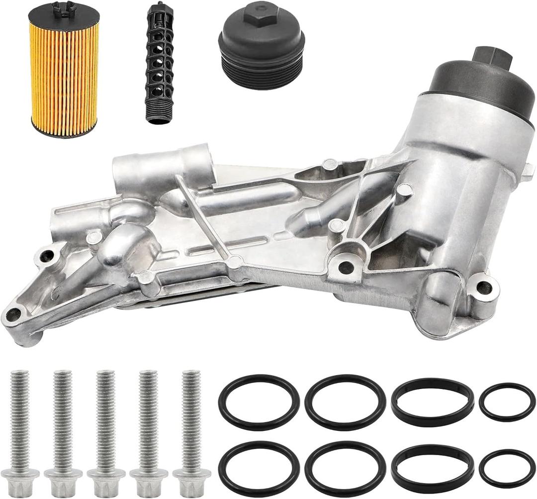 Aluminum Engine Oil Cooler Filter Housing Assembly Adapter Kit with Gaskets & Insert & Cap, Compatible with Chevy Aveo Cruze Malibu Sonic Trax, Buick Cascada, Pontiac G3, Saturn Astra - 1.6L 1.8L