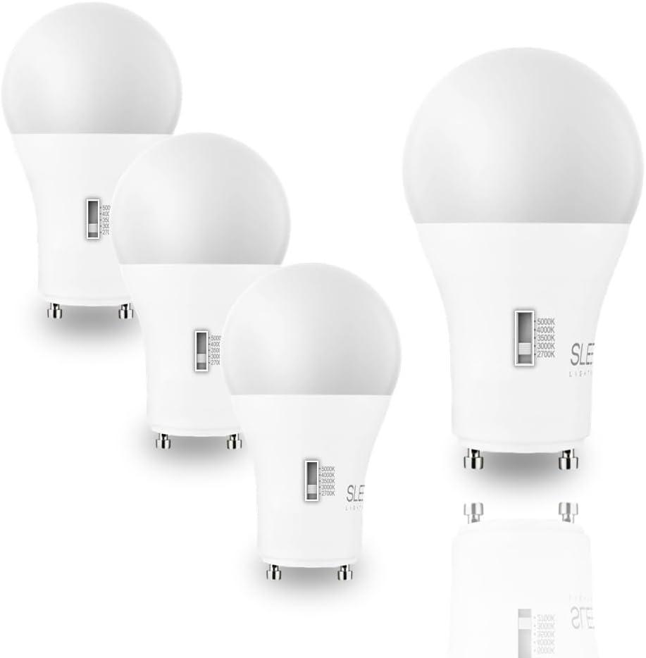 SLEEKLIGHTING | 15w, 100W Eq, GU24 Base LED 2 Prong Light Bulbs, UL Approved, 120v, Mini Twist Lock, 5CCT (2700K-5000K) Dimmable - Replaces Spiral Self Ballasted CFL Two Pin Bulbs (4PK)