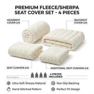 Ultra-Soft Plush Sherpa Car Seat Cover Set (4 Pieces) – Universal Fit Fluffy Fleece Seat Cushion Pad, Non-Slip Backing (Cream / Off-White)