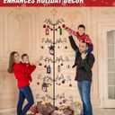 6.2 Ft Christmas Ornament Display Stand Tree, Metal Christmas Tree with 54 Balls, 80 LED Lights, 2 Stockings and 6 Holiday Cards, Wrought Iron Xmas Tree Hooks for Offices, Patios & Living Rooms