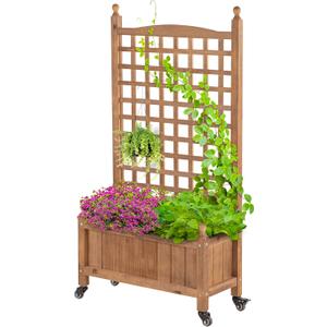 Idzo Raised Garden Bed with Trellis, Durable Oil Coated Planter with Trellis, 50 Inches Height Vertical Gardens Outdoors with Lockable Wheels and Convenient Non Woven Lining