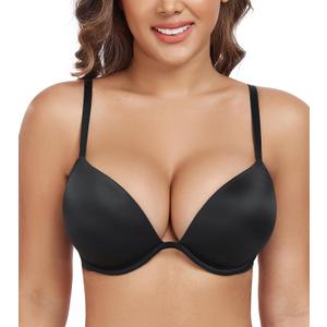 DotVol Women's Deep Plunge Push Up Low Cut Thick Padded Underwire Everyday Bra(Black, 38D)