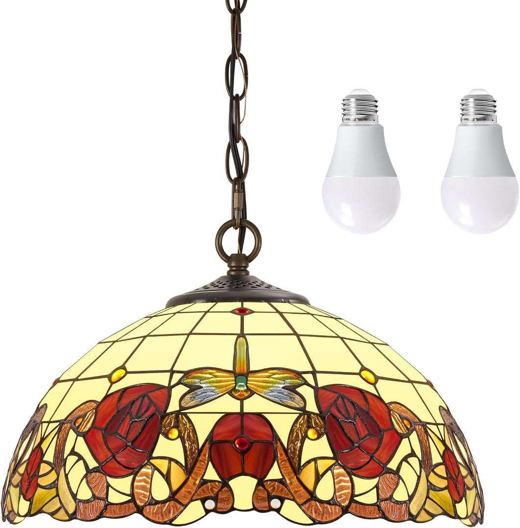 Tiffany Pendant Light, 16 Inch Dragonfly Tiffany Hanging Lamp