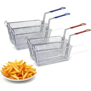 CLIVIA Deep Fryer Basket Only, 4 Pack Commercial Fry Baskets with Handle and Front Hooks, 13" x 6" x 6" Frying Basket for Natural Gas Liquid Propane Deep Fryer