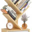 Small Book Shelf with Drawer,4 Tier Black Tree Bookshelf,Wooden Desktop Bookcase,Modern Desk Display Storage Bookshelves,Floor Standing Organizer Bookcases for Living Room,Bedroom,Office (Natural)