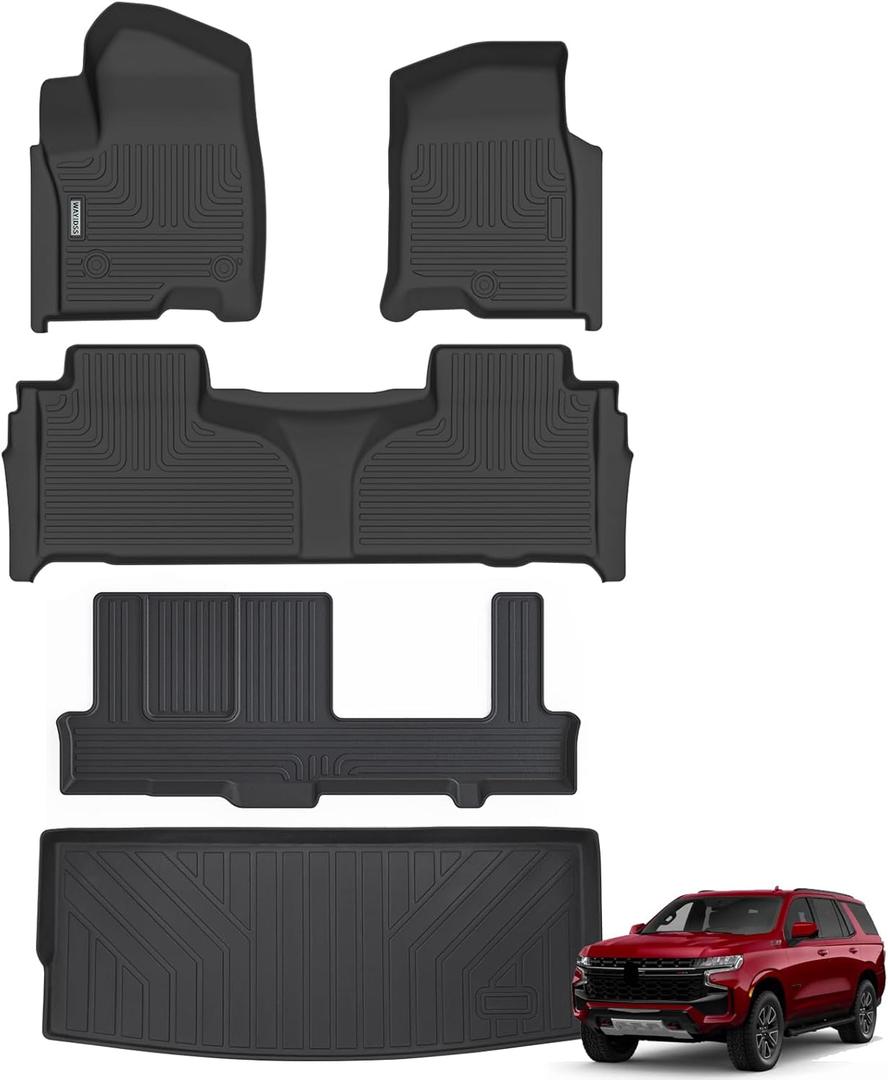 Floor Mats&Trunk Mat for Chevrolet Tahoe 2021-2024 2025 (Only Fit 8 Seats)/GMC Yukon(Not Fit XL) with 2nd Row Bench Seat, TPE All Weather Protection Car for Chevy Tahoe