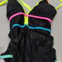 popvil Women One Piece Swimsuit 2026 Tummy Control Sexy Cutout Neon Color Block Bathing Suit Slimming Adjustable Swimwear (Black, L)
