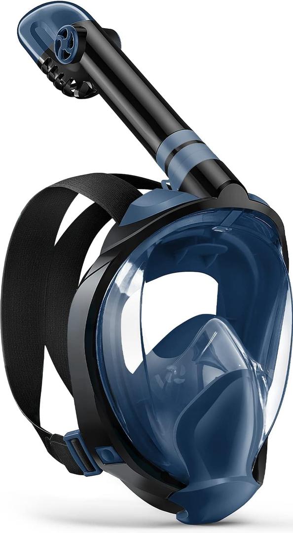 Zenoplige Full Face Snorkel Mask Adults,Dry-Top Snorkeling Gear with Camera Mount,Foldable 180-Degree Panoramic Scuba Mask for Snorkeling Diving Swimming Travel,Snorkel Mask Anti-Fog & Anti-Leak (Large/X-Large, Dark Blue)