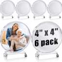Qunclay 6 Pcs Sublimation Blanks Crystal Sublimation Canvas Blanks Decorative Heat Transfer Photo Frame Crystal Picture Frame for DIY Custom Tabletop Supplies (Round,4 x 4 in)