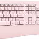 Wireless Keyboard and Mouse - Full Size Ergonomic Keyboard with Palm Wrist Rest Ergonomic Mouse Cordless for Windows Computers Laptops - Light Pink (Upgrade)