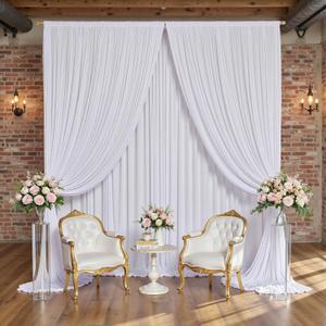 20x15FT White Backdrop Curtains 2 Panels for Parties, Wrinkle Free Silky Polyester Photo Drapes for Wedding Birthday Baby Shower Events Photography Background,(10x15FT Seamless Each Panel)