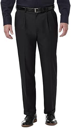 Haggar mens Premium Comfort Classic Fit Pleat Expandable Waist Dress Pants, Black, 44W x 30L US