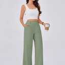 Gracyoga Wide Leg Pants for Women Stretchy Pull On Work Pants High Waisted Business Casual Trousers Slacks with Pockets (Green, XXL)