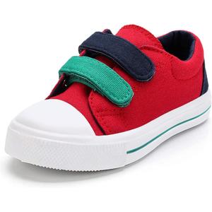 K KomForme Toddler Boys & Girls Shoes Kids Canvas Sneakers with Cartoon Dual Hook and Loops, Size 6 Toddler, Red
