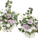 Ling's moment 17.5" Tall Free Standing Artificial Flowers Arrangements 2 pcs Wedding Aisle Runner Chair Decorations Lilac & White Centerpieces for Ceremony Reception Rose Floral Floor Party Outdoor