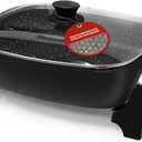 Elite Gourmet EG6203 Extra Deep 16"x13"x3.2" (10.5Qt.) Scratch Resistant, Easy Pour Spout, Dishwasher Safe, Non-stick Electric Skillet with Vented Glass Lid, Adjustable Temperature, Black