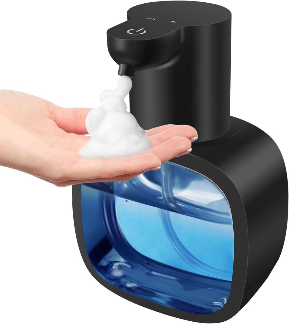 Automatic Foaming Soap Dispenser with 500ml/17oz Capacity, Touchless Soap Dispenser with 4 Level Adjustable, Rechargeable, Wall-Mounted, Waterproof for Kitchen, Bathroom, Hotel, Restaurant (Black)
