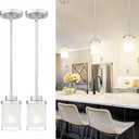 TENGXIN Modern Pendant Light for Kitchen Island, Brushed Nickel Hanging Ceiling Light Fixture,Farmhouse Pendant Lighting for Dining Room Bedroom Bar Office 2Pack,TXPLBN01-2PK