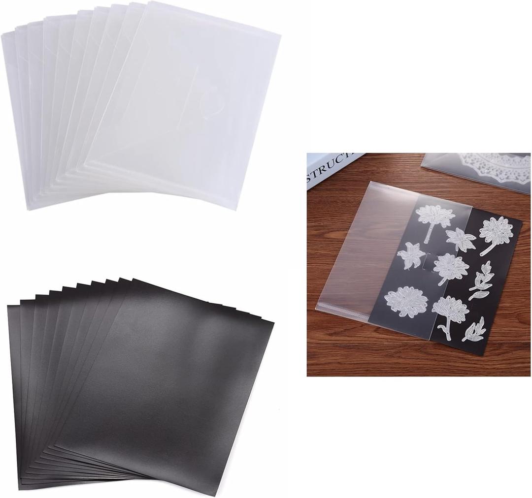 Stamp & Die Storage Clear Plastic Pockets Envelope with Magnetic Rubber Sheets Set Resealable for Cutting Dies Stencil Album Stamp Crafts DIY Scrapbooking Paper Card Die-cuts Storage