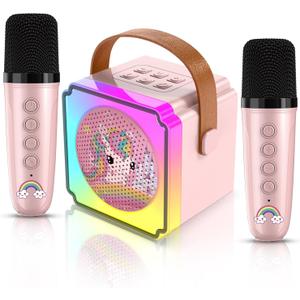 Toys for Girls Karaoke Machine for Kids, Mini Karaoke Machine Kids Toys 3 4 5 6 7 8 9 10 12+, Girl Toys Age 4-5, Princess Toys Birthday Gifts for Girls Boys Party (Pink 2 Mics)