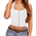 Zanvylia Halter Tank Top for Women Summer Going Out Tops Backless Y2K Crop Sleeveless Zip Front Shirts (US, Alpha, X-Large, Regular, Regular, White) (White, XL)
