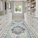 Madane 4x10 Wide Hallway Runner Rug: Washable Soft Rug Runners for Living Room Bedroom, Stain Resistant Low Pile Area Rugs Thin Non Slip Floor Carpet for Ktichen Bathroom Dining Room (Blue, 4x10)