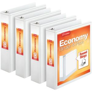 Cardinal 2 Inch 3 Ring Binders, White, 4 Pack, Round Ring Binder, Holds 475 Sheets, PVC Free, Customizable Covers, 2 Pocket View Binders for Office and School Organization