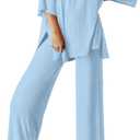 Ekouaer Lounge Sets for Women Short Sleeve Tops and Long Pants Soft Comfy Pajamas Set 2 Piece Outfits S-XXL (Clear Blue, Small)