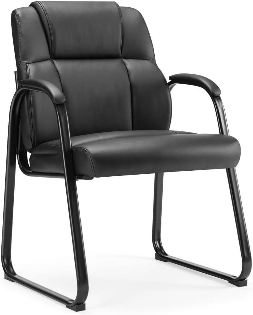 PU Leather Conference Room Chair, Tall Back Chairs with with Padded Arms and No Wheels, Guest Chair for Reception Waiting Room Black, 1pc