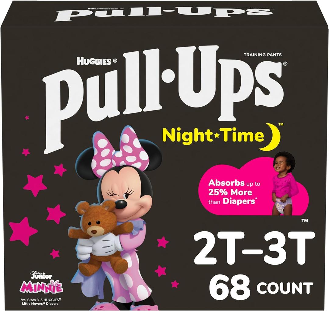 Pull-Ups Girls' Nighttime Potty Training Pants, Training Underwear, 2T-3T (16-34 lbs), 68 Ct, Packaging May Vary