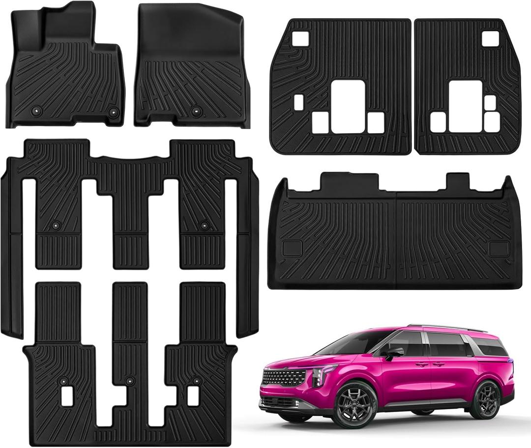 Floor Mats for Kia Carnival Fuel 8 Seater 2022-2024(Not Hybrid) Full Set All Weather Carnival Floor Mats for Kia Carnival Accessories 2024-2022 TPE Back Seat Cover Protector Black Only 3 Pieces