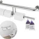 Brushed Nickel Handicap Grab Bars 24 Inch, Stainless Steel Bathroom Safety Grab Bar w/Toilet Paper Holder, Wall Mounted Tissue Paper Roll Holder, Assistance Toilet Shower Handle for Elderly Senior