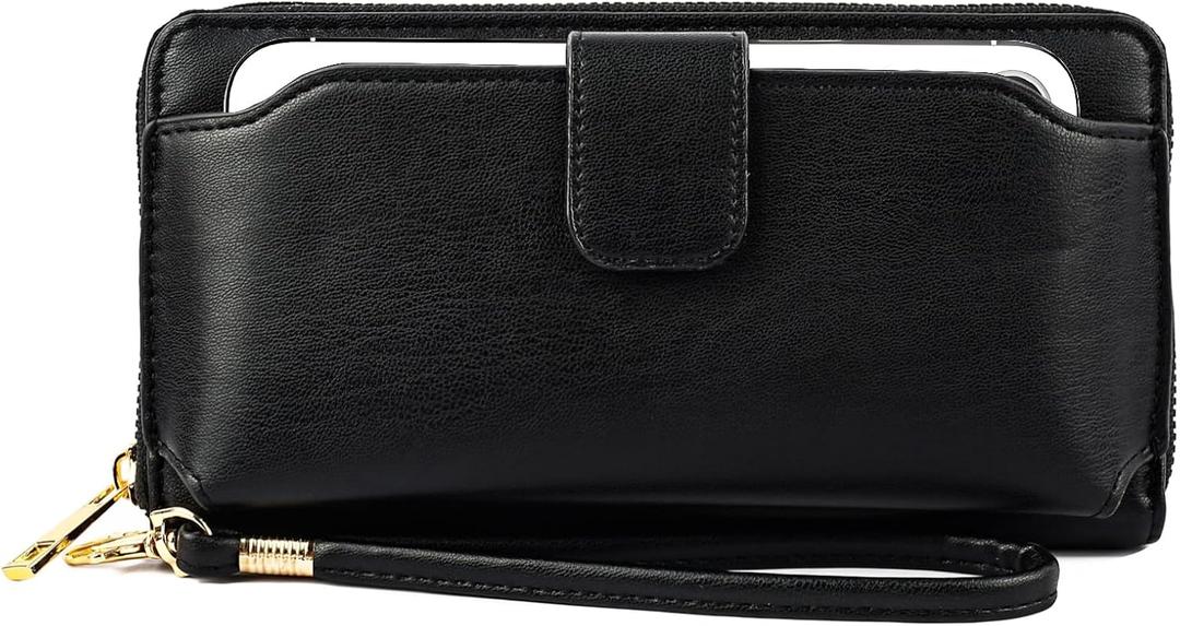 Women Wristlet Wallet with Cell Phone Holder RFID (Black) Women Wristlet Wallet with Cell Phone Holder RFID (Black)